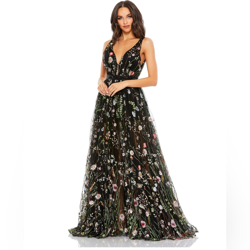 NWT Mac Duggal Floral Embroidered Gorgeous Aline Goddess Dress 14